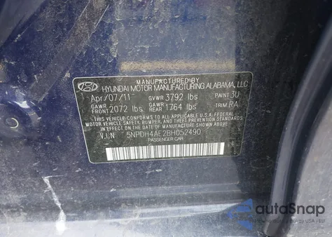 2011 Hyundai Elantra Limited from USA, damaged, VIN 5NPDH4AE2BH052490